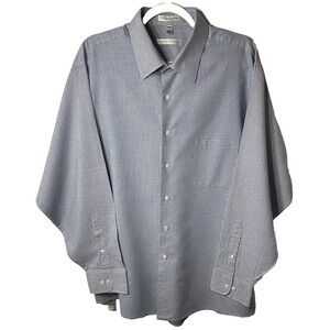 Geoffrey Beene Dress Shirt Men's Sz 18 34/35 XXL Blue Houndstooth Button Up Long